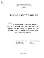 Luận văn các giải pháp tài chính nhằm đẩy mạnh công tác tiêu thụ và tăng doanh thu tiêu thụ sản phẩm tại chi nhánh công ty TNHH pernod ricard việt nam tại hà nội 