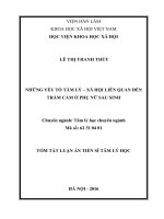 Những yếu tố tâm lý  xã hội liên quan đến trầm cảm ở phụ nữ sau sinh (TT)