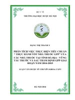 PHÂN TÍCH VIỆC THỰC HIỆN TIÊU CHUẨN “ THỰC HÀNH tốt NHÀ THUỐC GPP” của các NHÀ THUỐC tại TỈNH bà rịa   VŨNG tàu TRƯỚC và SAU THẨM ĐỊNH GPP GIAI đoạn năm 2014 2015