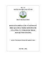 KHẢO sát CHIẾN lược và ĐÁNH GIÁ HIỆU QUẢ HOẠT ĐỘNG KINH DOANH của CÔNG TY TNHH dược PHẨM bảo QUỲNH năm 2014