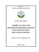 Khóa luận tốt nghiệp dược sĩ nghiên cứu bào chế liposome doxorubicin 2mgml bằng phương pháp pha loãng ethanol 