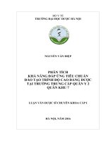 PHÂN TÍCH KHẢ NĂNG đáp ỨNG TIÊU CHUẨN đào tạo TRÌNH độ CAO ĐẲNG dược tại TRƯỜNG TRUNG cấp QUÂN y 2 QUÂN KHU 7