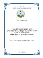 PHÂN TÍCH VIỆC THỰC HIỆN c c TIÊU CHU n THỰC HÀNH tốt “GPP” tại c c NHÀ THUỐC TRÊN địa bàn TỈNH KIÊN GIANG