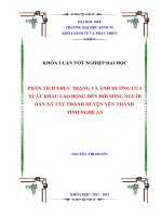 PHÂN TÍCH THỰC TRẠNG và ẢNH HƯỞNG của XUẤT KHẨU LAO ĐỘNG đến đời SỐNG NGƯỜI dân xã tây THÀNH HUYỆN yên THÀNH TỈNH NGHỆ AN