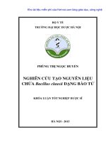 Khóa luận tốt nghiệp dược sĩ: nghiên cứu tạo nguyên liệu chứa bacillus clausii dạng bào tử 