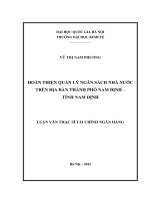 Hoàn thiện quản lý ngân sách nhà nước trên địa bàn thành phố nam định   tỉnh nam định 