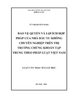 Bảo vệ quyền và lợi ích hợp pháp của nhà đầu tư không chuyên nghiệp trên thị trường chứng khoán tập trung theo pháp luật việt nam 