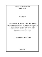 CÁC tội xâm PHẠM NHÂN PHẨM, DANH dự của CON NGƯỜI TRONG LUẬT HÌNH sự VIỆT NAM (TRÊN cơ sở NGHIÊN cứu THỰC TIỄN địa bàn TỈNH HƯNG yên) 