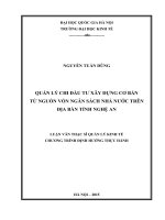Quản lý chi đầu tư xây dựng cơ bản từ nguồn vốn ngân sách nhà nước trên địa bàn tỉnh nghệ an 