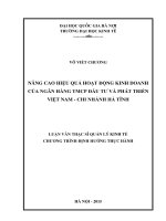 Nâng cao hiệu quả hoạt động kinh doanh của ngân hàng TMCP đầu tư và phát triển việt nam – chi nhánh hà tĩnh 