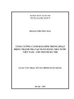Tăng cường cảnh báo sớm trong hoạt động thanh tra tại ngân hàng nhà nước việt nam chi nhánh hà nội 