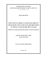 Phân tích tác động của báo mạng điện tử trung quốc với vấn đề xung đột biển đông từ tháng 5 2013 đến 2014 (nghiên cứu trường hợp nhân dân nhật báo và hải nam nhật báo) 