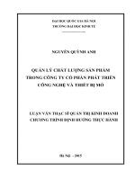 Quản lý chất lượng sản phẩm trong công ty cổ phần phát triển công nghệ và thiết bị mỏ 