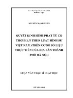Quyết định hình phạt tù có thời hạn theo luật hình sự việt nam (trên cơ sở số liệu thực tiễn của địa bàn thành phố hà nội) 