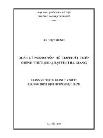 Quản lý nguồn vốn hỗ trợ phát triển chính thức (ODA) tại tỉnh hà giang 