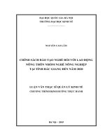 Chính sách đào tạo nghề đối với lao động nông thôn nhóm nghề nông nghiệp tại tỉnh bắc giang đến năm 2020 