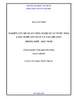 NGHIÊN cứu đề XUẤT CÔNG NGHỆ xử lý nước THẢI LÀNG NGHỀ sản XUẤT và tái CHẾ GIẤY PHONG KHÊ – bắc NINH 