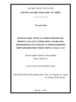 ĐÁNH GIÁ độc TÍNH của SODIUM BENZOATE, PROPYL GALLATE, TARTRAZINE, AMARANTH, MONOSODIUM GLUTAMATE và FORMALDEHYDE TRÊN mô HÌNH PHÁT TRIỂN PHÔI cá NGỰA vằn 