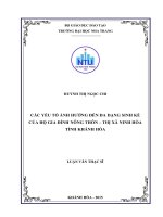 Yếu tố ảnh hưởng đến đa dạng hóa sinh kế của hộ gia đình nông thôn tại thị xã ninh hòa, tỉnh khánh hòa