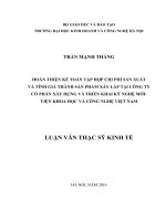 HOÀN THIỆN kế TOÁN tập hợp CHI PHÍ sản XUẤT và TÍNH GIÁ THÀNH sản PHẨM xây lắp tại CÔNG TY cổ PHẦN xây DỰNG và TRIỂN KHAI kỹ NGHỆ mới VIỆN KHOA học và CÔNG NGHỆ VIỆT NAM 