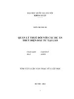 QUẢN LÝ THUẾ ĐỐI VỚI CÁC DỰ ÁN THUỶ ĐIỆN ĐẦU TƯ TẠI LÀO