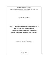 Vốn xã hội với sinh kế của người nhập cư tại thành phố vinh, nghệ an ( nghiên cứu trường hợp phường bến thủy và phường trường thi,thành phố vinh, nghệ an) 