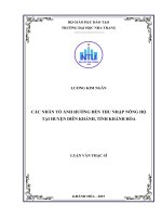 Các nhân tố ảnh hưởng thu nhập nông hộ tại huyện diên khánh, tỉnh khánh hòa 