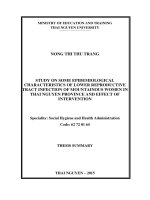 STUDY ON SOME EPIDEMIOLOGICAL CHARACTERISTICS OF LOWER REPRODUCTIVE TRACT INFECTION OF MOUNTAINOUS WOMEN IN THAI NGUYEN PROVINCE AND EFFECT OF INTERVENTION 