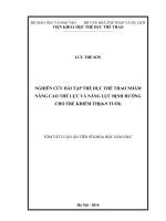 Nghiên cứu bài tập thể dục thể thao nhằm nâng cao thể lực và năng lực định hướng cho trẻ kiếm thị (6 9 tuổi)