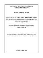 STUDY ON LEUCOCYTOZOONOSIS OF CHICKENS IN THAI NGUYEN, BAC GIANG PROVINCE AND ITS PREVENTIVE, TREATMENT MEASURES 