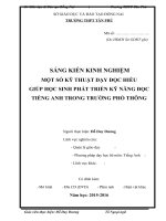 skkn một số kỹ THUẬT dạy đọc HIỂU GIÚP học SINH PHÁT TRIỂN kỹ NĂNG đọc TIẾNG ANH TRONG TRƯỜNG PHỔ THÔNG