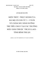 Kiến thức thực hành của bà mẹ có con từ 3  5 tuổi về chăm sóc dinh dưỡng trẻ tiêu chảy tại các trường mẫu giáo thuộc thị xã lagi – tỉnh bình thuận