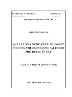QUẢN lý NHÀ nước về ưu đãi NGƯỜI có CÔNG với CÁCH MẠNG tại THÀNH PHỐ HUẾ HIỆN NAY