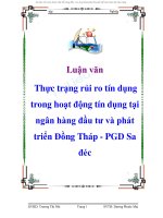 Thực trạng rủi ro tín dụng trong hoạt động tín dụng tại ngân hàng đầu tư và phát triển Đồng Tháp - PGD Sa đéc