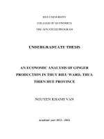 AN ECONOMIC ANALYSIS OF GINGER PRODUCTION IN THUY BIEU WARD, THUA THIEN HUE PROVINCE