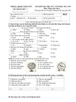 Đề thi môn tiếng anh 6 PGD Nông Sơn