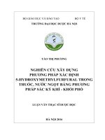 Nghiên cứu xây dựng phương pháp xác định 5 hydroxymethylfurfural trong thuốc, nước ngọt bằng phương pháp sắc ký khí   khối phổ