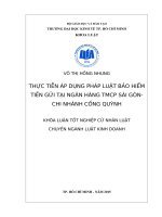 Luận văn tốt nghiệp cử nhân luật kinh tế về  áp dụng pháp luật bảo hiểm tiền gửi tại ngân hàng và thực tiễn áp dụng