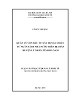 Quản lý vốn đầu tư xây dựng cơ bản từ ngân sách nhà nước trên địa bàn huyện lý nhân, tỉnh hà nam 