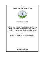 Đánh giá thực trạng bảo quản và tồn trữ thuốc tại kho 708   cục quân y   bộ quốc phòng năm 2015 