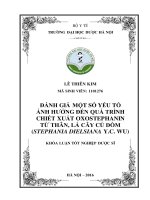 Đánh giá một số yếu tố ảnh hưởng đến quá trình chiết xuất oxostephanin từ thân, lá cây củ dòm (stephnia dielsiano y c wu) 