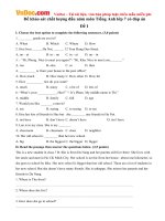 Đề khảo sát chất lượng đầu năm môn Tiếng Anh lớp 7 có đáp án