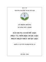 Xây dựng cơ sở dữ liệu phục vụ môn học dược liệu phần nhận thức dược liệu 