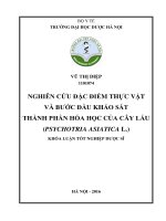 Nghiên cứu đặc điểm thực vật và bước đầu khảo sát thành phần hóa học của cây lấu (psychotria asiatica l ) 