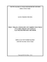 Thực trạng chăm sóc sức khỏe tâm thần của nhà tham vấn tâm lý tại thành phố hồ chí minh 
