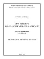 (Luận án tiến sĩ Ngữ văn bằng tiếng anh) PHẢN TRINH THÁM TRONG BỘ BA NEW YORK CỦA PAUL AUSTER