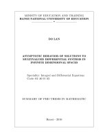 (Luận án tiến sĩ Toán học bằng tiếng anh) DÁNG ĐIỆU TIỆM CẬN CỦA MỘT SỐ HỆ VI PHÂN ĐA  TRỊ TRONG KHÔNG GIAN VÔ HẠN CHIỀU