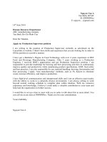 Mẫu đơn xin việc bằng tiếng anh dành cho vị trí giám sát sản xuất.