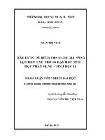 Xây dựng đề kiểm tra đánh giá năng lực của học sinh trong dạy học phần tiến hóa và sinh thái học   sinh học 1 