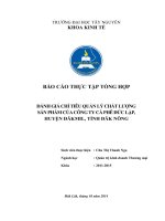 Đánh giá chỉ tiêu quản lý chất lượng cà phê của công ty Đức Lập